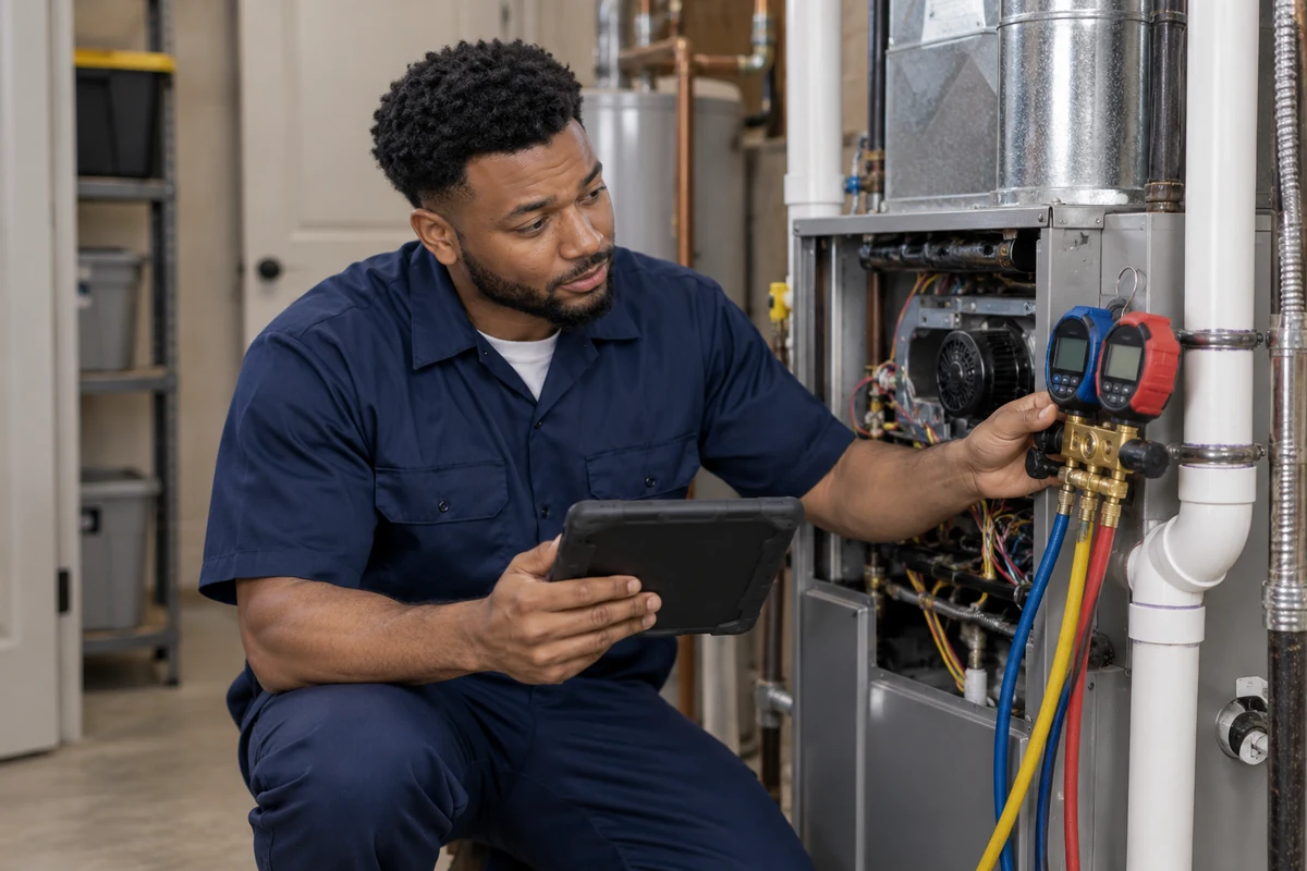 Furnace service work on residential heating equipment