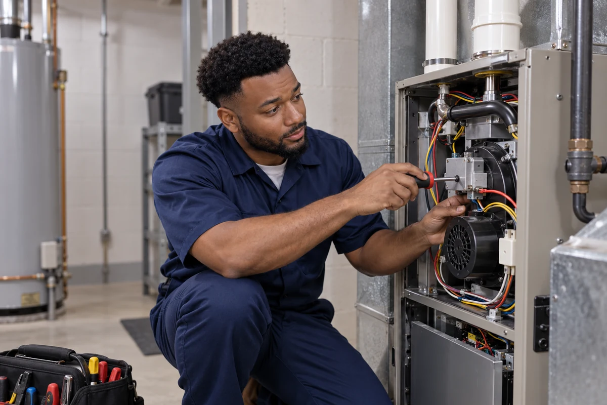 Heating system service in a residential utility area